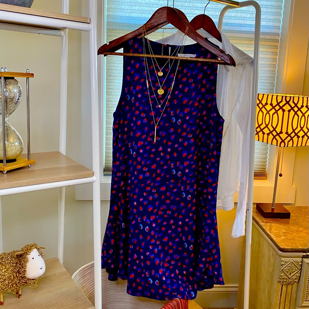 Blue & Red MIDI Dress w/hints of Yellow&Purple💛💜